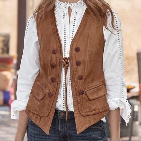 Sundance Cognac Brown Leather Tie-Front Vest - Picture 3 of 3